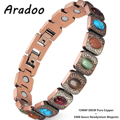 ARADOO Pure Copper Bracelets for Women with Turquoise Ultra Strength Magnetic Wr