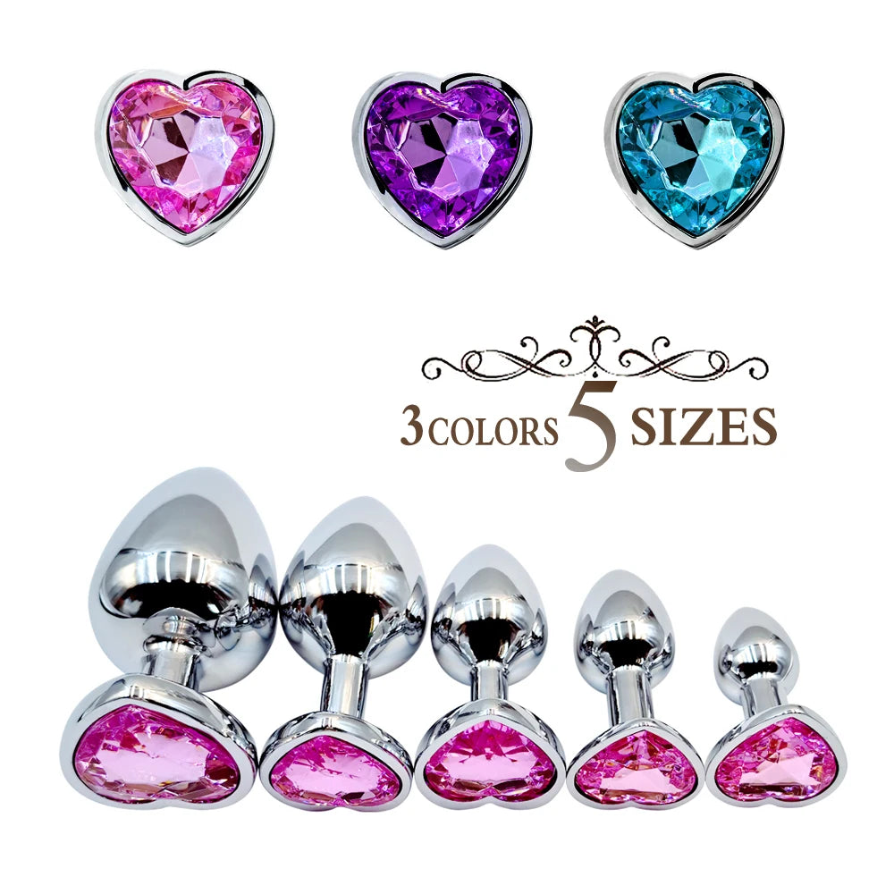 Metal Anal Plug Heart Crystal Beginner To Expert 5 Size Butt Plug Adult Toy Tail Female/Male Dildos Sex Toys Couples Adults Game