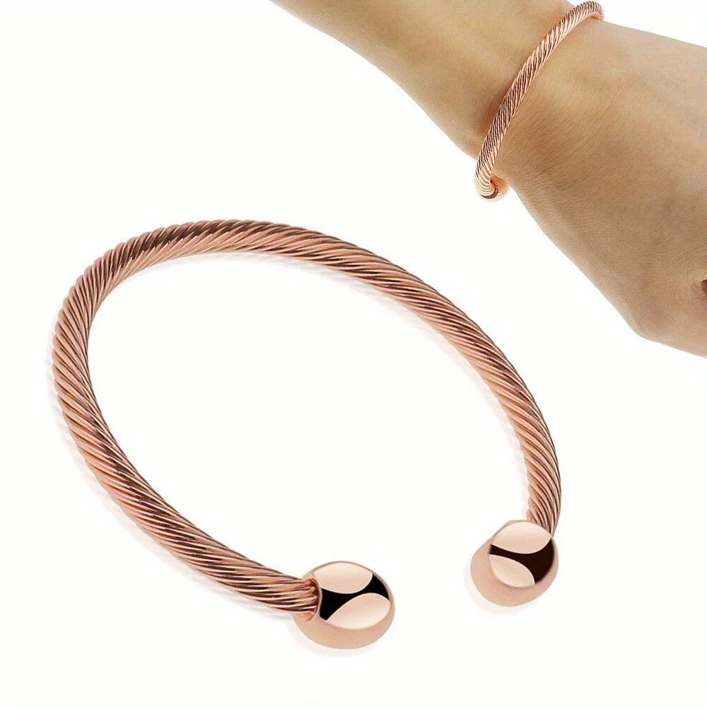 Magnetic Copper Bracelet Therapy Arthritis Pain Bangle Healing Cuff Gold