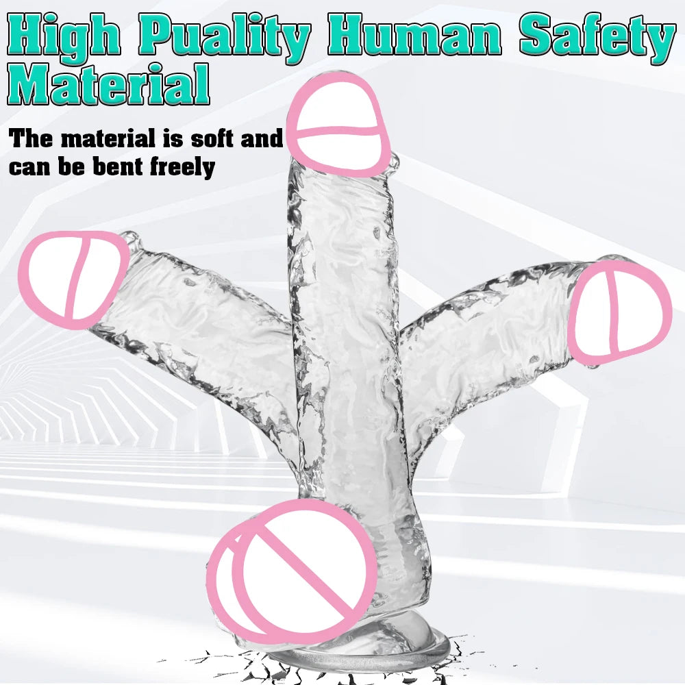 Soft Jelly Dildo Different Sizes Transparent Realistic Fake Dick Penis with Suction Cup G Spot Vagina Massage Sex Toy for Women