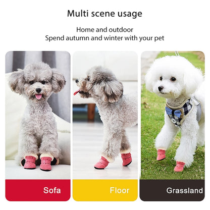 4Pcs Pet Dog Snow Boots Autumn Winter Warm Plush Dog Shoes for Small Medium Dog Cats S-XL Soft with Non-Slip Soles