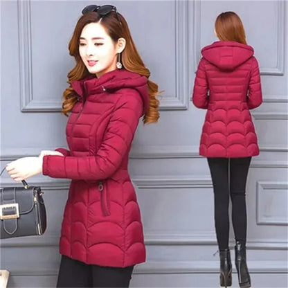 Winter Coat Women 2026 Fashion Middle Age Mother Slim Down Cotton Hooded Jacket Plus Size Casual Solid Warm Thick Outwear Parka