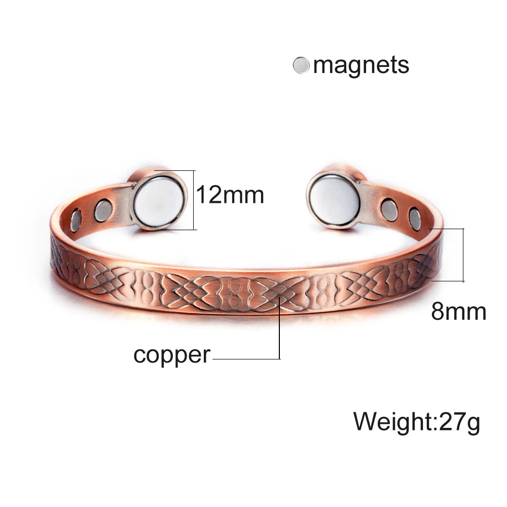 Vinterly Pure Copper Bracelets Adjustable Vintage Knot Magnetic Bangles 8mm Wide