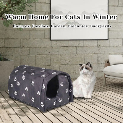 Waterproof Foldable Outdoor Cat House, Warm Pet Shelter for Winter, Anti-Slip Design in Black (M:17.7x15.7x13.7 inches)