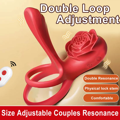 Rose Penis Ring Vibrator Female G-spot Clitoral Stimulation Male Ejaculation Delay Silicone CockRing Adult Sex Toy for Couples