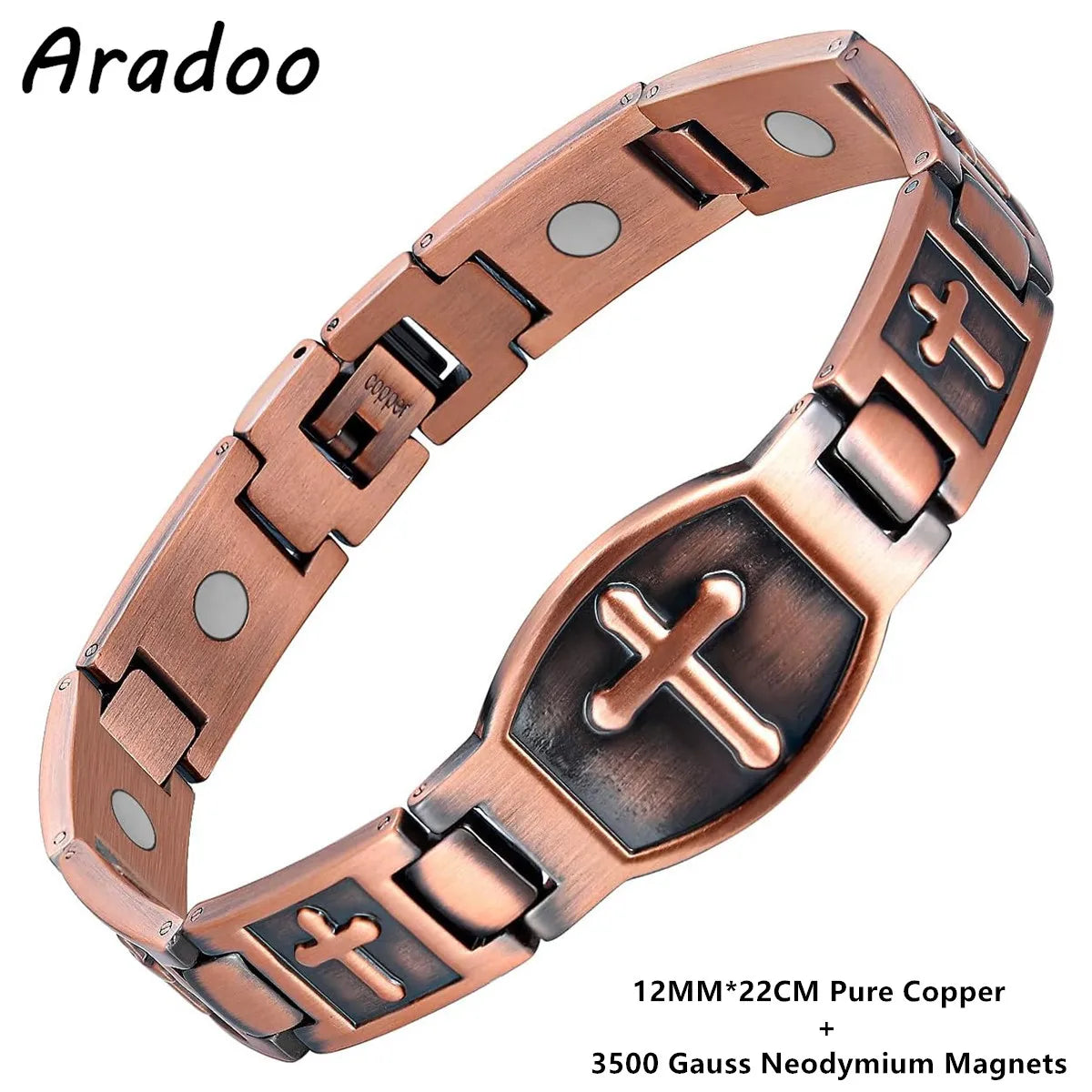 ARADOO Classic Cross Copper Bracelets for Women Men Magnetic Couple Copper Brace