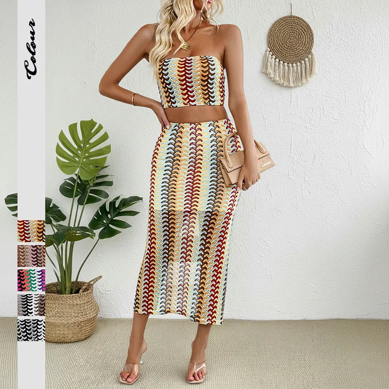 Casual Slim 2 Pieces Skirt Set For Woman 2026 Summer Elegant Women's Two Pieces Dress Full Set Suit Outfit Fashion Matching Sets