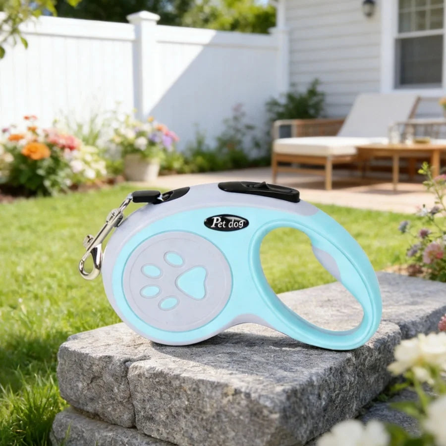 1Pc Blue Retractable Dog Leash with 360° Tangle-Free Design, 16 ft Durable Nylon Tape, One-Handed Brake, Pause & Lock