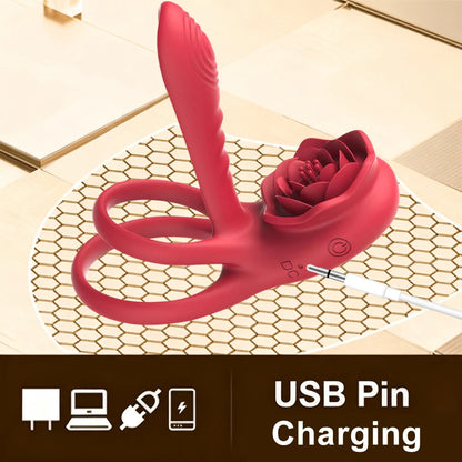 Rose Penis Ring Vibrator Female G-spot Clitoral Stimulation Male Ejaculation Delay Silicone CockRing Adult Sex Toy for Couples