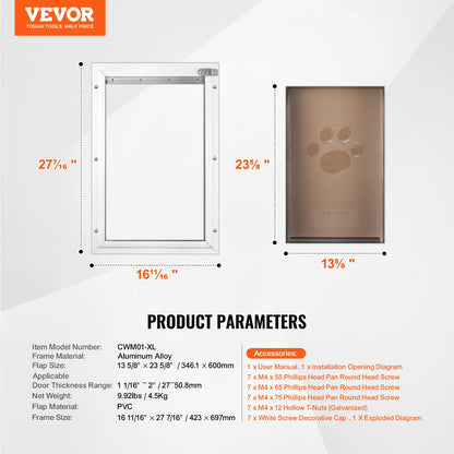 SucceBuy Pet Door Aluminum Frame with Lock and Flap System Weatherproof Doggy Door Easy to Install in Interior or Exterior Doors