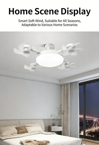 Ceiling Fan Light Drone E27 3/4 Head 2-in-1 Design Fan Lighting Bulb with Remote Control AC85-265V for Home Restaurant Bedroom