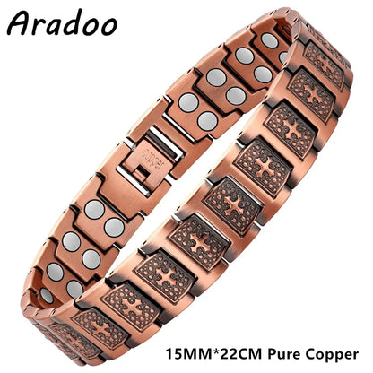 ARADOO Copper Bracelet for Men 100% Pure Copper Magnetic Link Bracelets Jewelry
