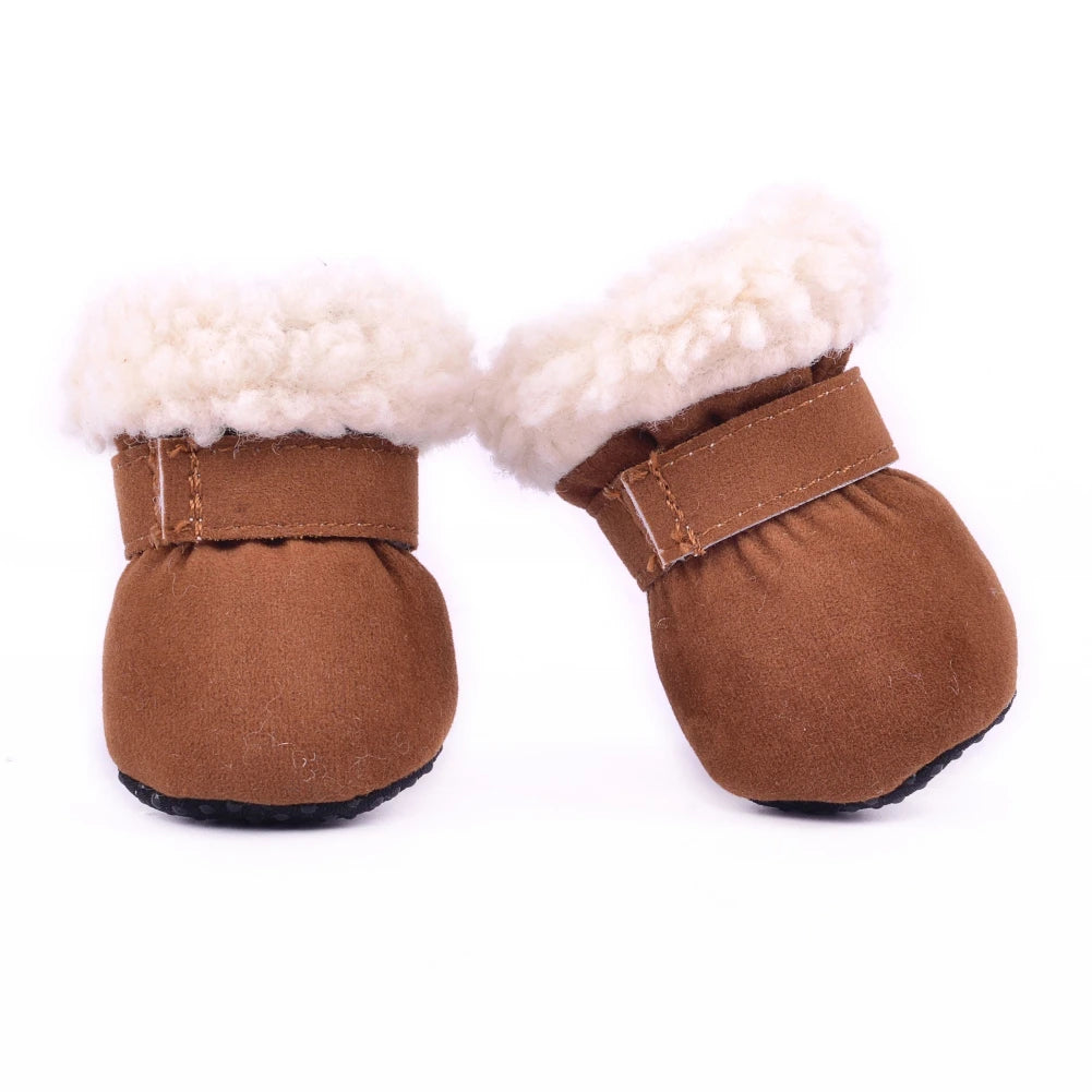 4Pcs Pet Dog Snow Boots Autumn Winter Warm Plush Dog Shoes for Small Medium Dog Cats S-XL Soft with Non-Slip Soles