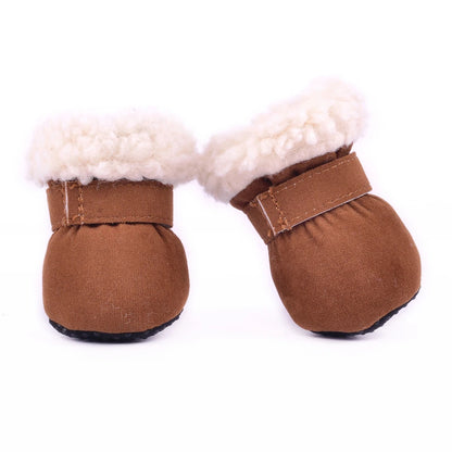4Pcs Pet Dog Snow Boots Autumn Winter Warm Plush Dog Shoes for Small Medium Dog Cats S-XL Soft with Non-Slip Soles