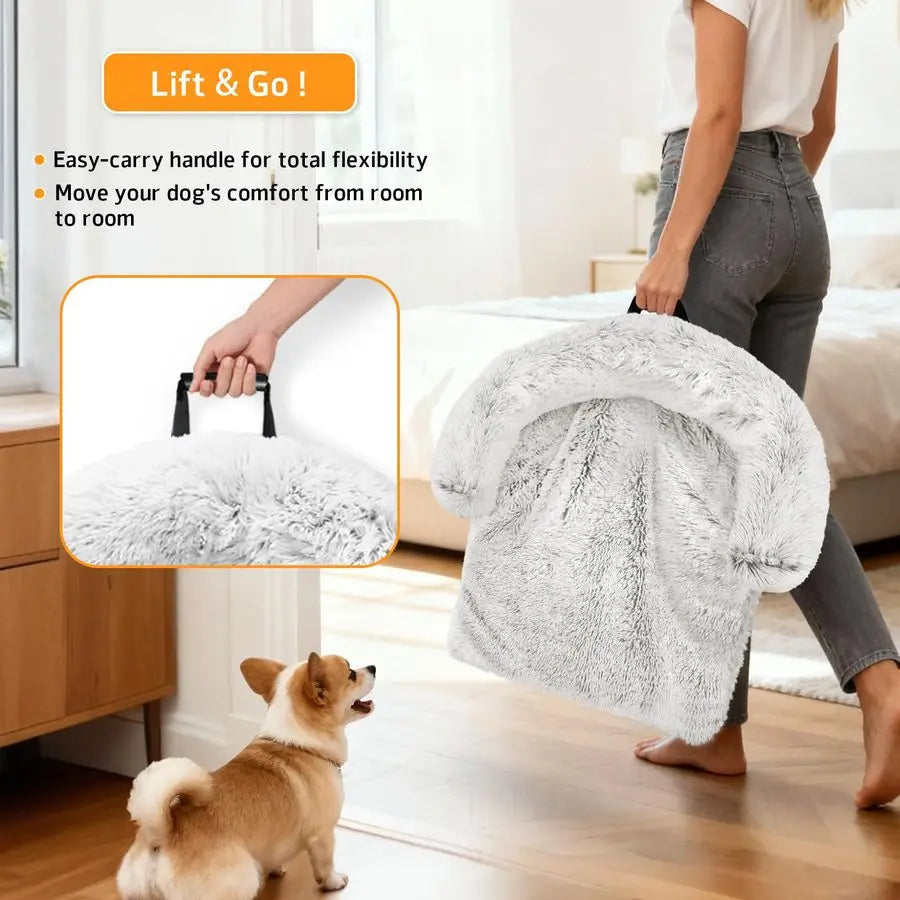 Dog Bed Fluffy Plush Dog Mat for Furniture Protector with Removable Washable Cover for Large Medium Small Dogs and Cats Large, L
