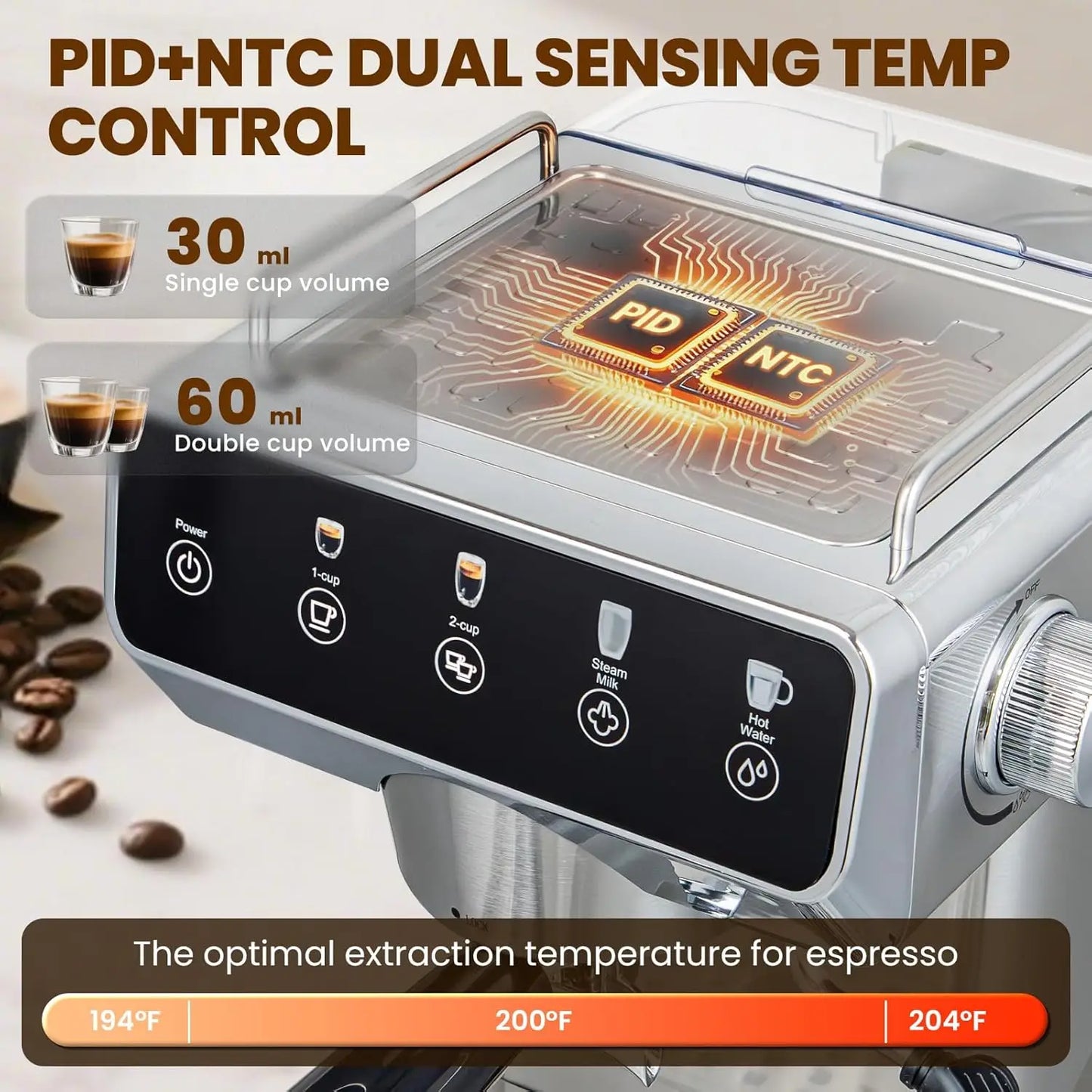 Expresso Coffee Machines with Touchscreen 20 Bar Professional Espresso Maker with Milk Frother Hot Water Stainless Steel