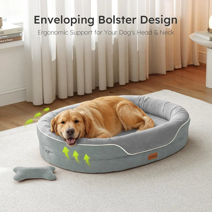 Extra Large Orthopedic Dog Bed with Cooling Memory Foam, Washable and Nonslip, Light Grey for Large Dogs