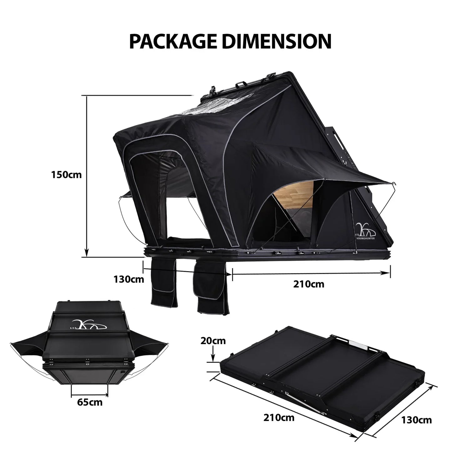 YOUNGHUNTER SUV Roof Top Tent Triangle Aluminum Hard Shell with Rainfly for Camping Upgraded
