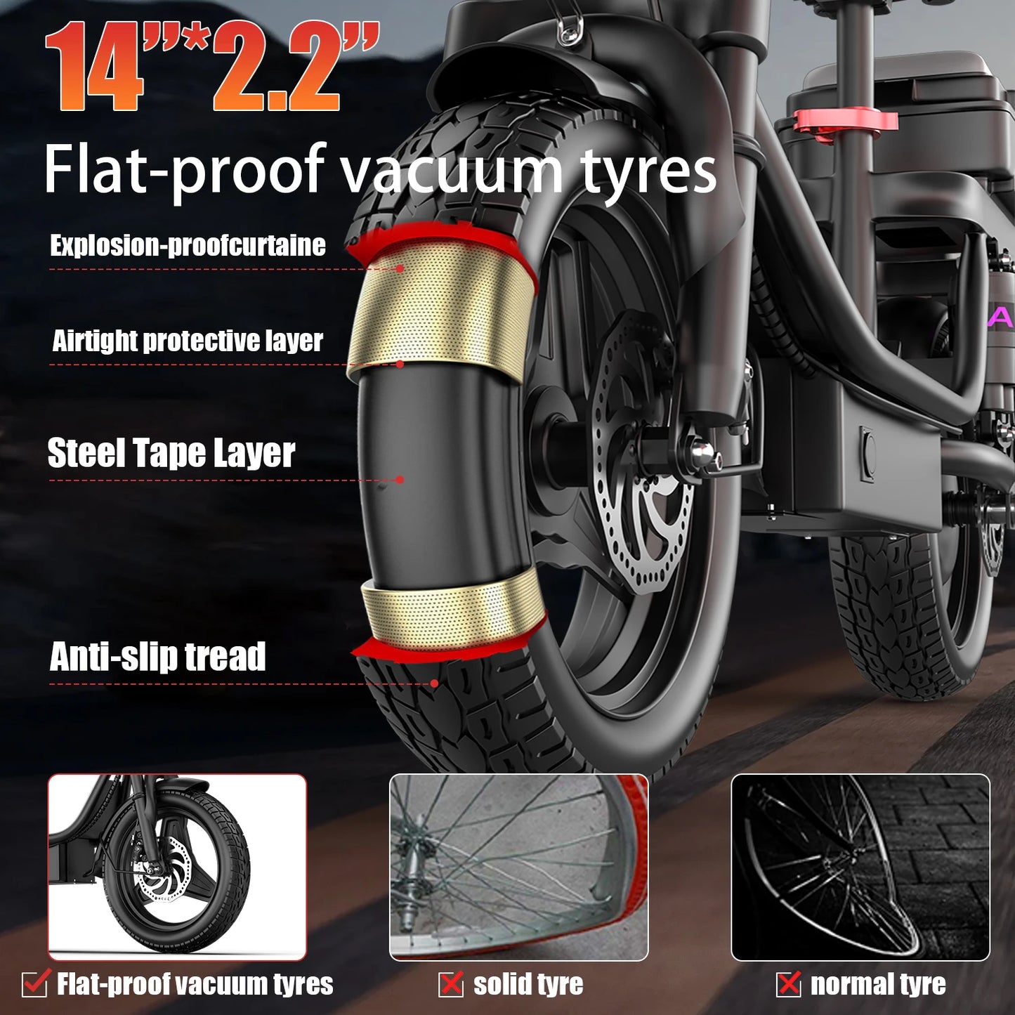 UPlee GQ8 Adult Electric Bike 750W Peak Motor 48V15AH electric scooter 14 Inch fat tire Full Shock Foldable with trunk e bike