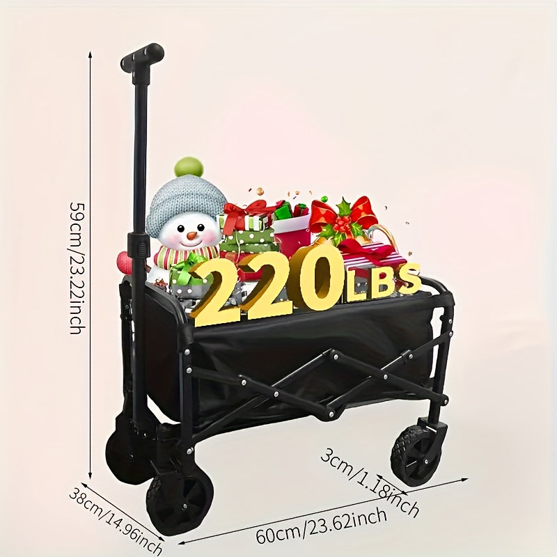 All Terrain Heavy Duty Folding Cart, Large Capacity Camper Suitable for Yard Shopping/ Sports/ Outdoor/ Gardening Equipment Handling, Black Multifunctional Utility Cart