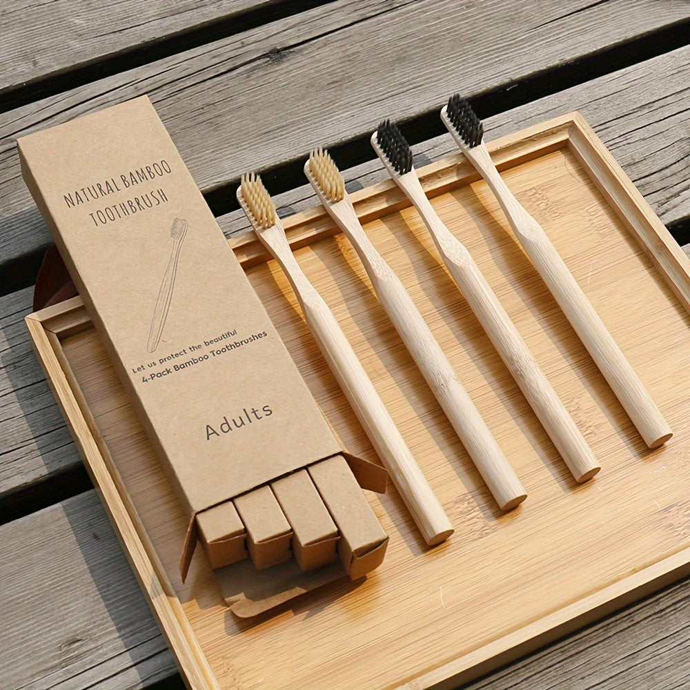 Bamboo Toothbrushes (4), Wooden Toothbrushes, Natural Soft Bristles