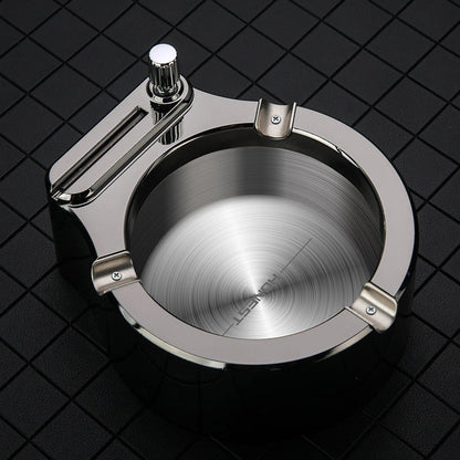 Fancy Metal Ashtray Set with Permanent Match Lighter
