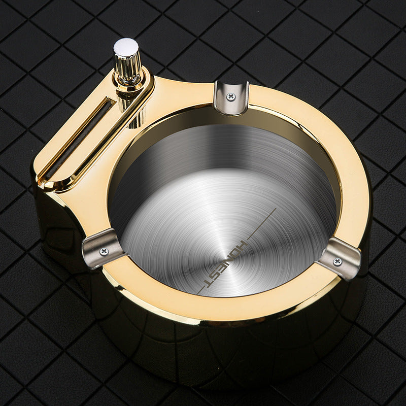 Fancy Metal Ashtray Set with Permanent Match Lighter