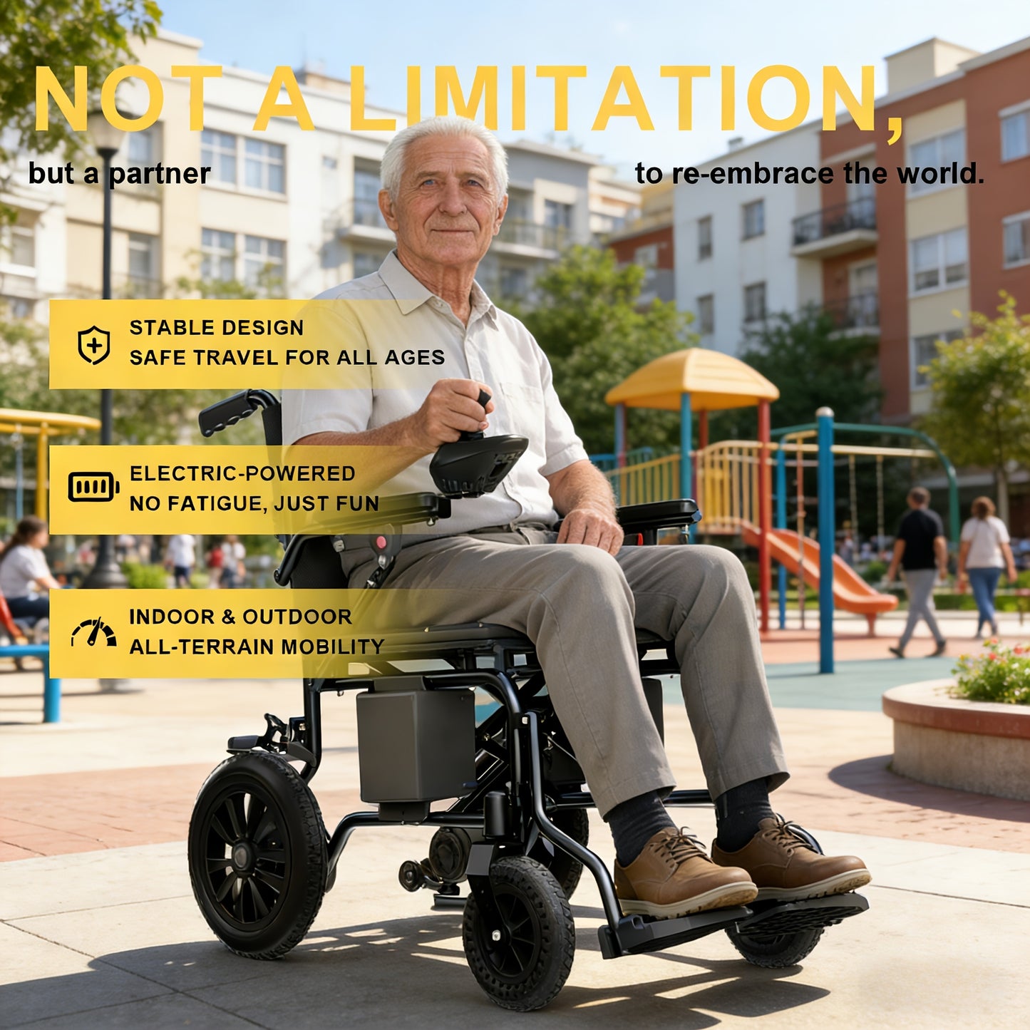 Adult Electric Wheelchair & Mobility Scooter - Lightweight Foldable Suitable for Seniors with 360° Joystick Control, Left/Right Hand Operation, All-Terrain Power Chair, Compact Device for / Use ( -)