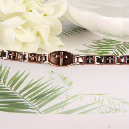 Adjustable Copper Magnetic Bracelet with Cross Charm for Women  Solid AntiOxidation  Mothers Day Gift