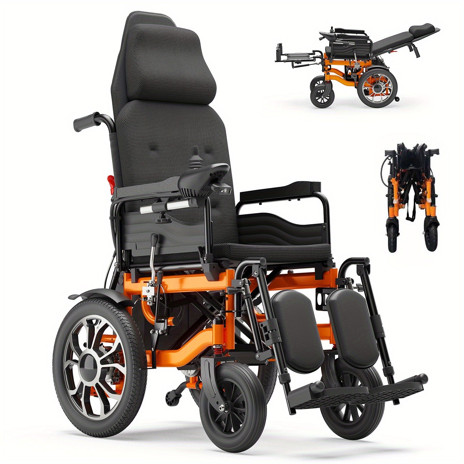 VERPAL Reclining Electric Wheelchair with LED Light  Removable Footrest  Folding AllTerrain Powerchair for Adults  Seniors 220lbs Capacity 16 Rear Wheel