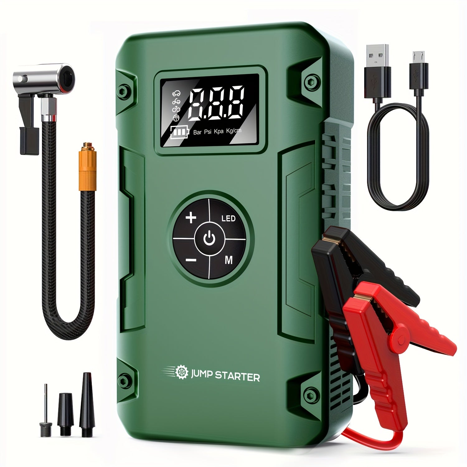 7in1 Emergency Start Power 7in1 Multifunctional Emergency Start Power 9000A with Air Pump 150PSL Portable Car Battery Starter Digital Tire Inflator Vehicle Battery Charger for 264 Gallon Gas or 238 Gallon Diesel Batteries