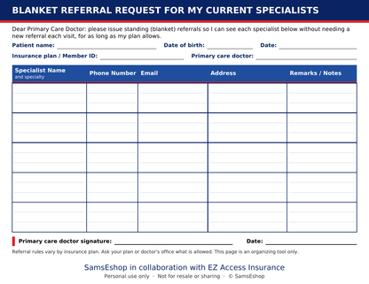 Blanket Referral Request form - landscape
