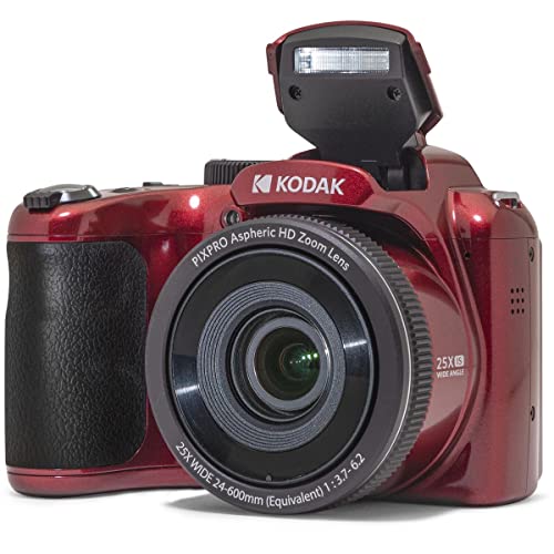 KODAK PIXPRO AZ255-RD 16MP Digital Camera 25X Optical Zoom 24mm Wide Angle Lens Optical Image Stabilization 1080P Full HD Video 3" LCD Vlogging Camera (Red)