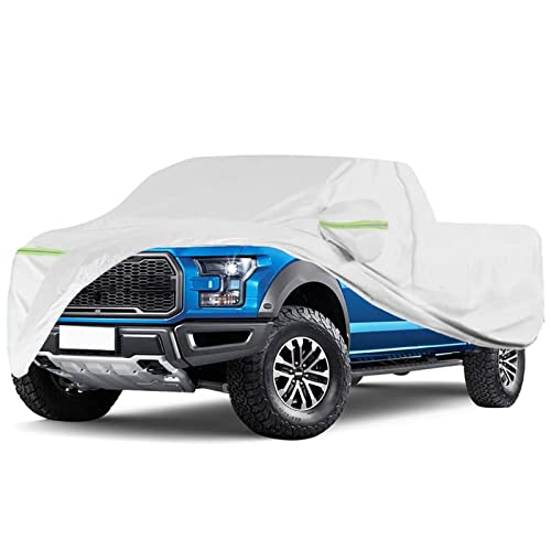 Truck Cover Waterproof All Weather, 2023 Heavy Duty Outdoor Pickup Cover Rain Sun Hail Protection, Universal Fit (Length Up to 235 inch) Truck Full Cover Waterproof Strap & Double Door Zipper, Silver