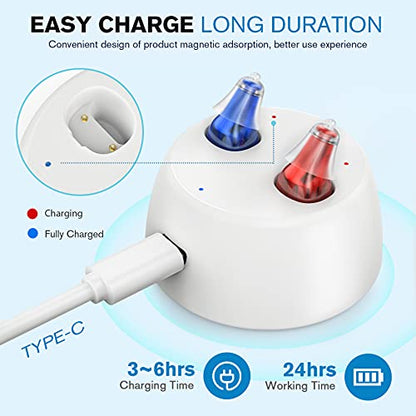 Hearing Aids, iBstone K17 Rechargeable Hearing Aids to Assist Hearing for Seniors & Adults, Mini Completely-in-Canal Digital Hearing Devices with Noise Cancellation, OTC, Pair (Blue & Red)