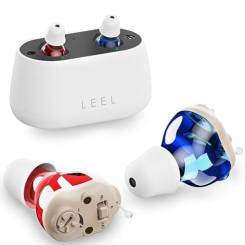 LEEL Hearing Aids for Seniors, Hearing Aids Rechargeable with Noise Cancelling and Anti-Squeal, Ergonomic and wear for Comfortable(red and blue)