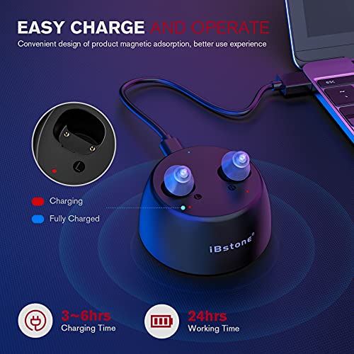 Hearing Aids, iBstone K17 Rechargeable Hearing Aids to Assist Hearing for Seniors & Adults, Mini Completely-in-Canal Digital Hearing Devices with Noise Cancellation, OTC, Pair (Blue & Red)