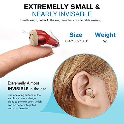 Hearing Aids, iBstone K17 Rechargeable Hearing Aids to Assist Hearing for Seniors & Adults, Mini Completely-in-Canal Digital Hearing Devices with Noise Cancellation, OTC, Pair (Blue & Red)