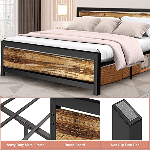 Aqgrj queensize bedframe, platformbedframe met hoofdeinde en stalen stevige lattenbodem, sterke steunpoten, geluidsvrij, geen boxspring nodig, eenvoudige montage, bruin