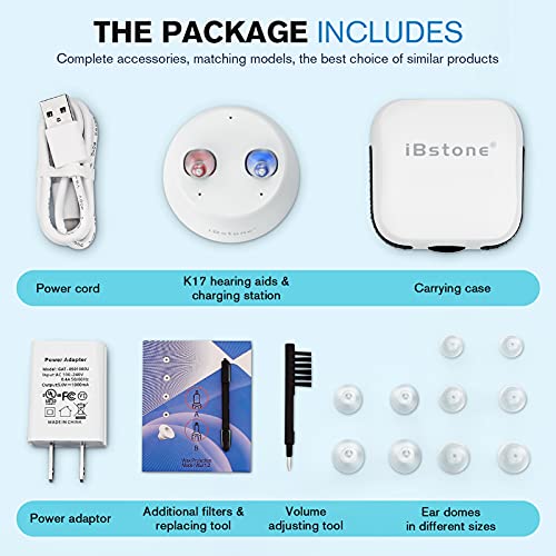 Hearing Aids, iBstone K17 Rechargeable Hearing Aids to Assist Hearing for Seniors & Adults, Mini Completely-in-Canal Digital Hearing Devices with Noise Cancellation, OTC, Pair (Blue & Red)