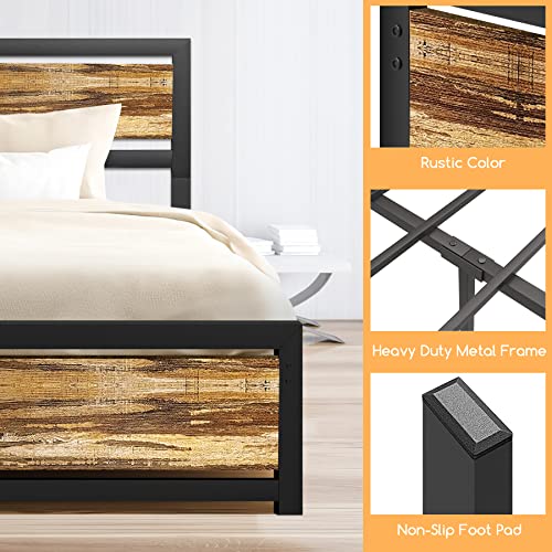 Aqgrj queensize bedframe, platformbedframe met hoofdeinde en stalen stevige lattenbodem, sterke steunpoten, geluidsvrij, geen boxspring nodig, eenvoudige montage, bruin
