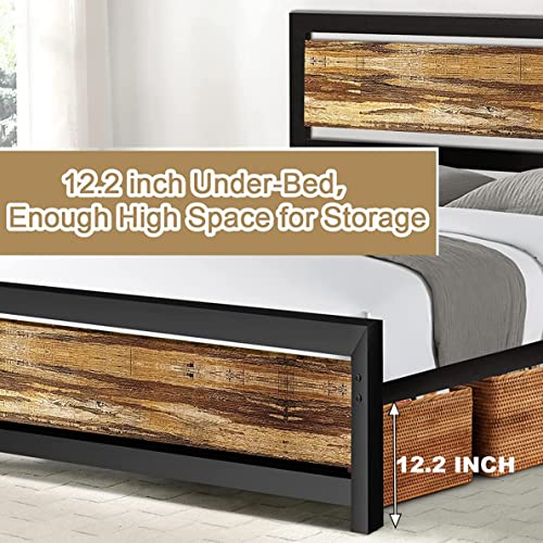 Aqgrj queensize bedframe, platformbedframe met hoofdeinde en stalen stevige lattenbodem, sterke steunpoten, geluidsvrij, geen boxspring nodig, eenvoudige montage, bruin