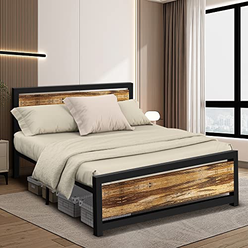 Aqgrj queensize bedframe, platformbedframe met hoofdeinde en stalen stevige lattenbodem, sterke steunpoten, geluidsvrij, geen boxspring nodig, eenvoudige montage, bruin
