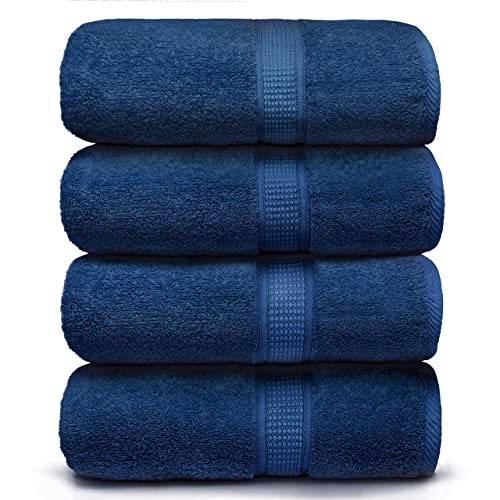 Ariv Towels 4-Piece Large Premium Cotton Bamboo Bath Towels Set for Sensitive Skin & Daily Use - Soft, Quick Drying & Highly Absorbent for Bathroom, Gym, Hotel & Spa- 30" X 52"-Denim