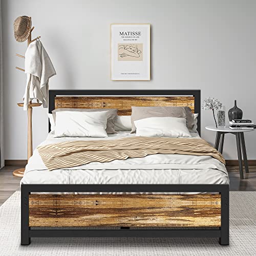 Aqgrj queensize bedframe, platformbedframe met hoofdeinde en stalen stevige lattenbodem, sterke steunpoten, geluidsvrij, geen boxspring nodig, eenvoudige montage, bruin