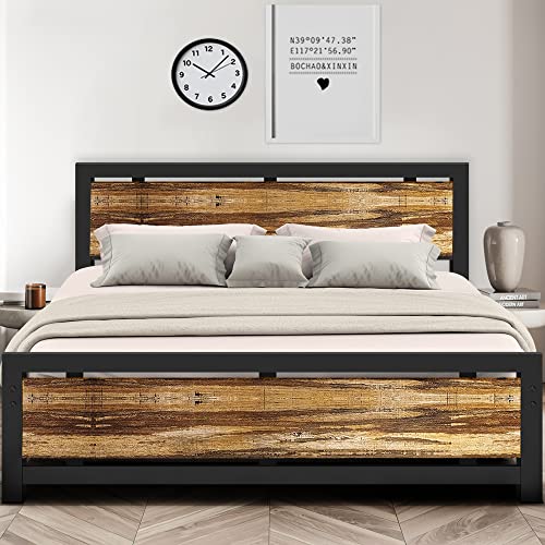 Aqgrj queensize bedframe, platformbedframe met hoofdeinde en stalen stevige lattenbodem, sterke steunpoten, geluidsvrij, geen boxspring nodig, eenvoudige montage, bruin