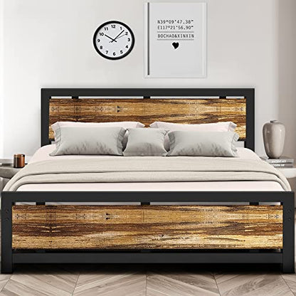 Aqgrj queensize bedframe, platformbedframe met hoofdeinde en stalen stevige lattenbodem, sterke steunpoten, geluidsvrij, geen boxspring nodig, eenvoudige montage, bruin