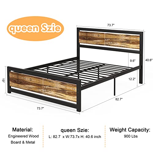Aqgrj queensize bedframe, platformbedframe met hoofdeinde en stalen stevige lattenbodem, sterke steunpoten, geluidsvrij, geen boxspring nodig, eenvoudige montage, bruin