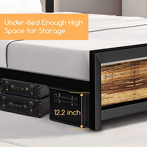 Aqgrj queensize bedframe, platformbedframe met hoofdeinde en stalen stevige lattenbodem, sterke steunpoten, geluidsvrij, geen boxspring nodig, eenvoudige montage, bruin
