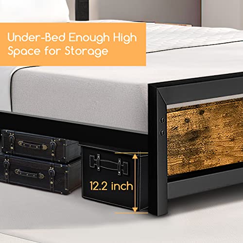 Aqgrj queensize bedframe, platformbedframe met hoofdeinde en stalen stevige lattenbodem, sterke steunpoten, geluidsvrij, geen boxspring nodig, eenvoudige montage, bruin